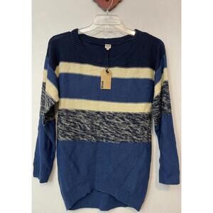 Uniq Womens S/M Blue Striped Pullover Tunic Knit Acrylic Sweater NWT! M1474